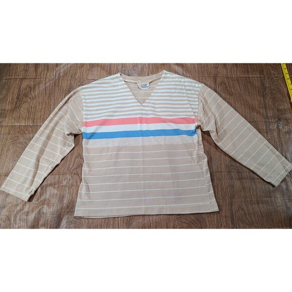 Vintage 1980s CRISTIN STEVENS Womens Snap Shoulder Sz Med Striped Long Sleeve - Picture 2 of 7